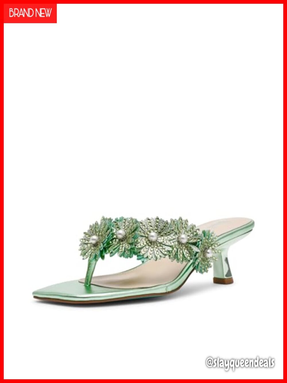 Kitten Heel Slide Sandal Thong Open Toe Slip On PU